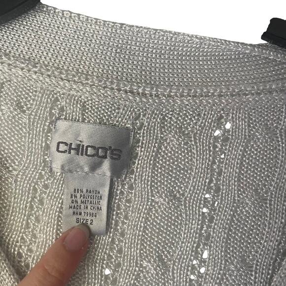 Chico's Women's Size 2 Medium Open Knit Metallic V Neck Sparkle Sweater - Picture 4 of 9